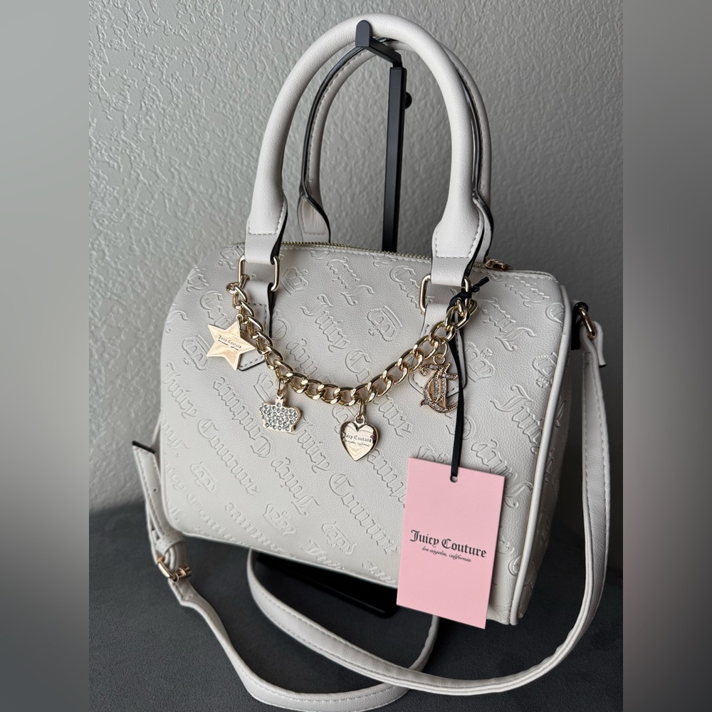 NWT Juicy Couture Tan/Beige Embossed Satchel with Shoulder Strap